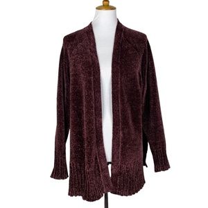Loft Burgundy Chenille Sweater Open Front Sz. L